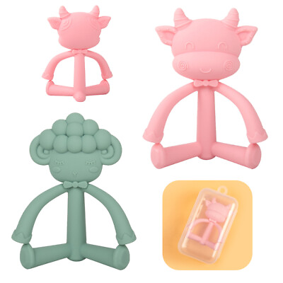 #ad 2Pcs Silicone 3D Animal Baby Teether Toys Chewy Oral Motor Soft Chewing Toys US $8.99