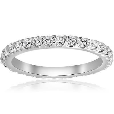 #ad 1ct Diamond Eternity Ring 14K White Gold Womens Stackable Wedding Band $511.99