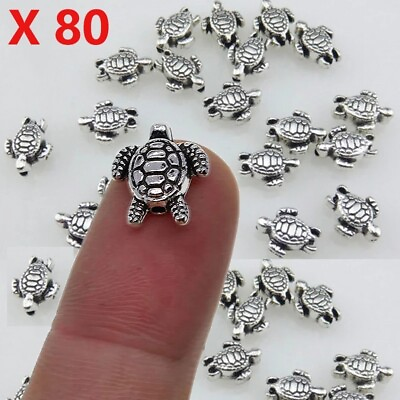 #ad 80X Vintage Silver Alloy Animal 9mm Sea Turtle Spacer Beads For Diy Bracelet $5.19