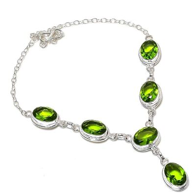 #ad Namibia Green Tourmaline Gemstone Sterling Silver Jewelry Necklace 18quot; q643 n966 $53.81