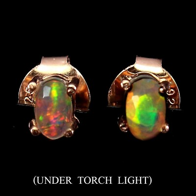 #ad NATURAL OPAL Multicolor Rainbow 925 Sterling Silver Stud Earrings 5x3mm Rosegold $25.00