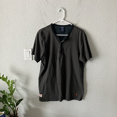 #ad Polo Ralph Lauren Sleepwear Mens Medium Short Sleeve Gray Henley T Shirt $14.95