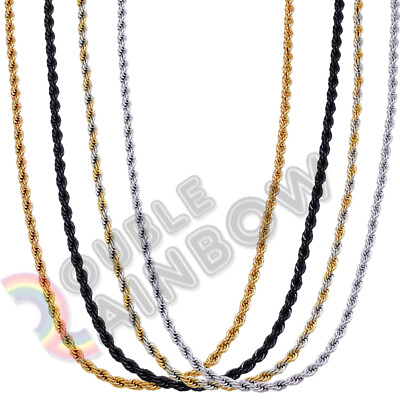 #ad Men Stainless Steel Gold Silver Black Plated 2mm 3mm 4mm 5mm Rope Necklace Chain $9.23