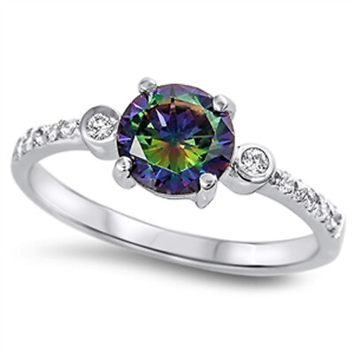 #ad Rainbow CZ Modern Solitaire Ring New .925 Sterling Silver Band Sizes 5 10 $17.79