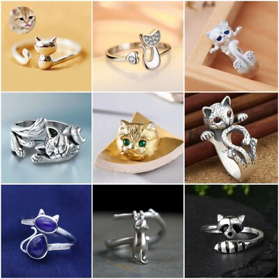 #ad Fashion Cat Shaped 925 Silver Plated Rings for Women Cubic Zircon Party Jewelry C $3.39