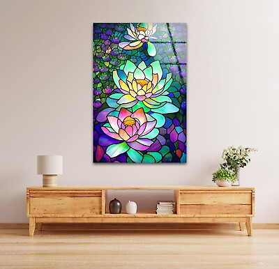 #ad Stained Lotus Flower Tempered Glass Wall Art $95.00