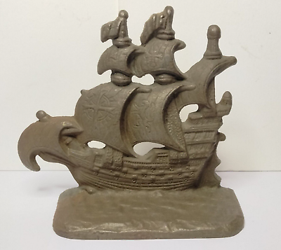 #ad ANTIQUE Corp. 1928 Cast Iron Bronze Pirate Galleon Sailing Ship Single Bookend $16.99