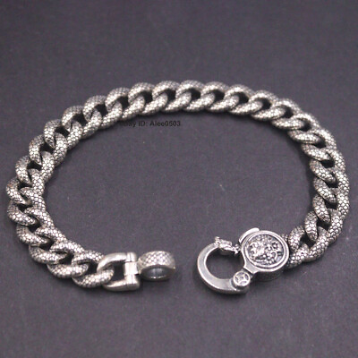 #ad Pure 925 Sterling Silver Men#x27;s Bracelet 9mm Dragon Curb Link Chain 7.87inch $88.13