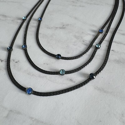 #ad Layered Gunmetal Chain Blue Crystal Statement Necklace $7.00