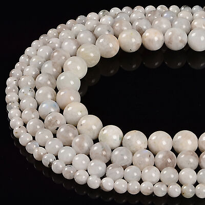 #ad White Gray Moonstone Smooth Round Beads Size 6mm 8mm 10mm 12mm 15.5#x27;#x27; Strand $8.49