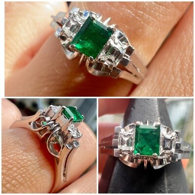 #ad Vintage solid platinum genuine emerald VS Diamond ring $600.00