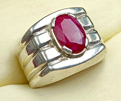 #ad Ruby Men Ring 925 Sterling Silver Birthstone Jewelry Adjustable Sizes Yaqoot $350.00