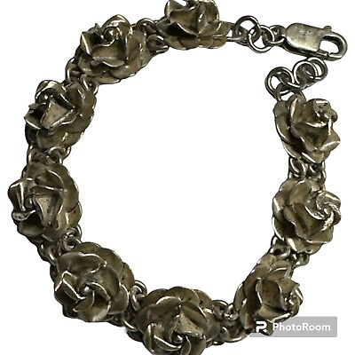 #ad Vintage 925 Sterling Silver Italian Rose bracelet $95.00