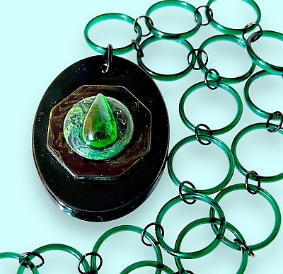 #ad Blue Moon Black amp; Green Bakelite Pendant Necklace OOAK $125.00