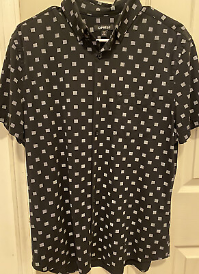 #ad Express Black White Button Short Sleeve Shirt Medium $18.99