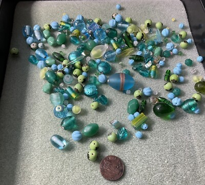 #ad Bags Of Beads Czech Crystal Glass Etc. Shades Of Blue Green Aq Avg 100Pieces $9.99