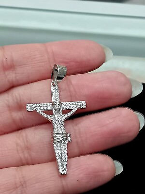 #ad 925 sterling silver Cubic Zirconia Cross On Jesus Pendant $49.99