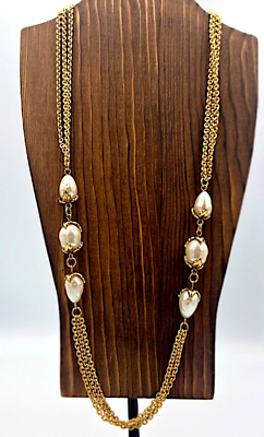 #ad Baroque Pearl Layer Necklace Gold Tone Hollywood Regency Mothers Day Gift VTG $59.00