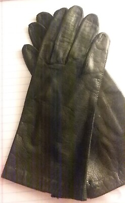 #ad Genuine Leather Gloves Sz 7 Vintage Thin Black Nylon Lining ITALY Wpl 9111 $19.99