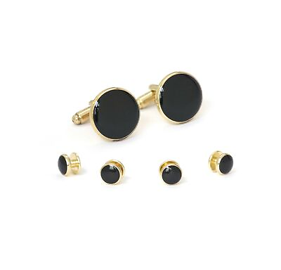#ad Ike Behar Men#x27;s Round Formal Stud Sets Gold Plated with Black Enamel One Size $8.59