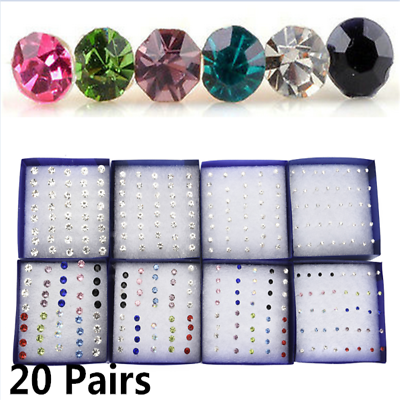 #ad 20 Pairs Women Fashion Crystal Cute Ear Stud Earrings Charm Jewelry Gift USA $1.89