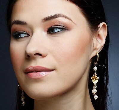 #ad Cascading Freshwater Pearl Earrings w 14k Gold Overlay On Vermeil Sterling Hook $70.00