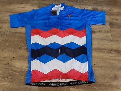 #ad Weimostar Mens Red White Blue Full Zip Short Sleeve Sportswear Cycling Jersey L $13.99