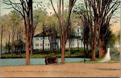 #ad Postcard Village Park School amp; Church Trough Greenville New York $9.95