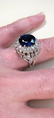 #ad Lab Created 11.88 CTW Oval Cut Blue amp; Round Cut White Sapphire Fine Ring $249.00
