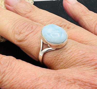 #ad Dominican Larimar 925 Sterling Silver Ring 7.5 Size 7 1 2 Oval Stone P165 $26.50