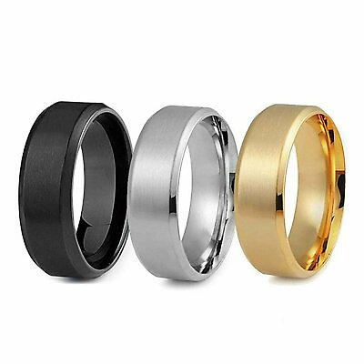 #ad 8MM Stainless Steel Men Women Wedding Engagement Black Plated Gold Ring Band $4.55