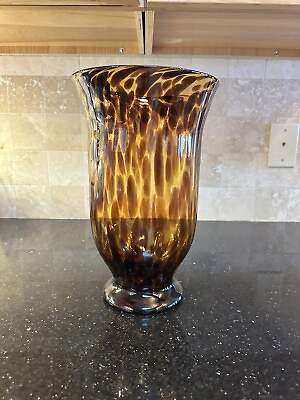 #ad Vintage Faux Tortoise Shell Blown Art Glass Vase $100.00