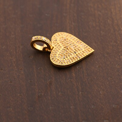 #ad 1 PC Pave Diamond Heart Charm 925 Sterling Yellow Gold Vermeil Pendant 17mmx16m $49.99