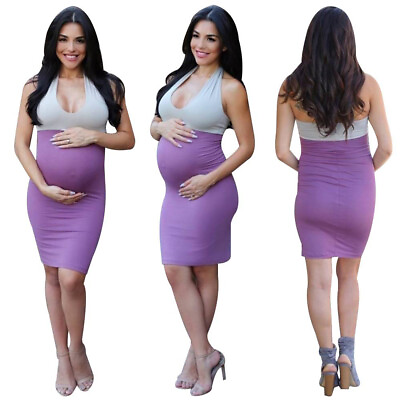 #ad Pregnant Women Sexy Halter Bodycon Dress Pregnancy Maternity Wear Dresses US $26.39