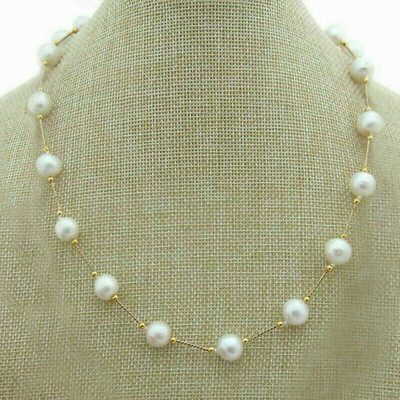 #ad Beautiful AAA Round 9 10mm Akoya White Pearl Necklace 18quot; 14k Gold $36.00