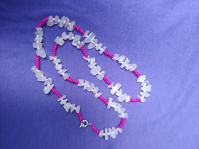 #ad Rose Quartz And Pink Glass Beads Necklace 20quot; $8.00