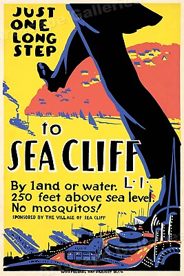 #ad One Long Step to Sea Cliff Long Island 1939 Vintage Style Travel Poster 24x36 $25.95