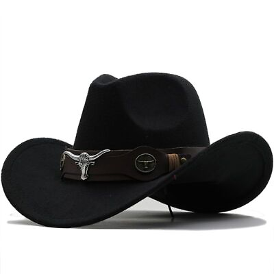 #ad Black Wool Chapeu Western Cowboy Hat Gentleman Jazz Sombrero Hombre Cap Hats $28.99