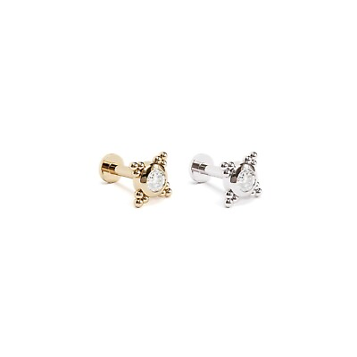 #ad 14K REAL Solid Gold Diamond Granule Bead Stud Helix Tragus Cartilage Earring 16G $179.00