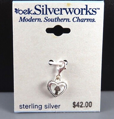 #ad New BELK SILVERWORKS Modern Southern Charms STERLING SILVER Heart w Cross CLIP $8.40