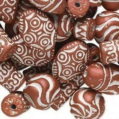#ad Vintage Ethnic African Tribal Clay Beads Copper White 12 pcs $11.95