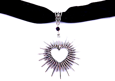 #ad SPIKED SACRED HEART BLACK VELVET CHOKER NECKLACE gothic grunge necklace punk 2A $10.99