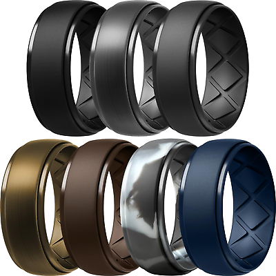 #ad Silicone Wedding Ring Men 7 Pack Breathable 10Mm Wide 2.5Mm Thick Band Size 11 $16.77