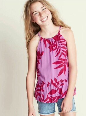 #ad Old Navy Printed Sleeveless Tiered Hem Cami for Girls Pink Floral L 10 12 $5.10
