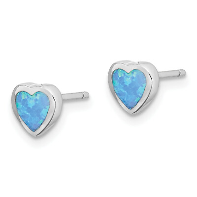 #ad 925 Sterling Silver 6mm Blue Created Opal Heart Love Stud Earrings $77.00