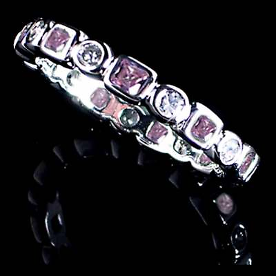 #ad GEOMETRIC PINK CLEAR CZ ETERNITY BAND Size 7 925 STERLING SILVER $28.00