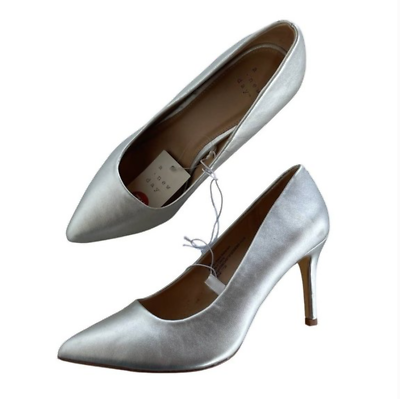 #ad A New Day Heels Womens Silver Shoes Pointed Toe Skinny Heel Work Dress Business $9.74