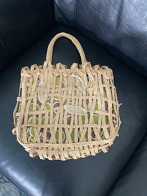 #ad WOVEN STRAW AND CANVAS CASUAL BAG BY MADE ON EARTH FOR DAVID amp; SCOTTI GOLD LEAF $14.00
