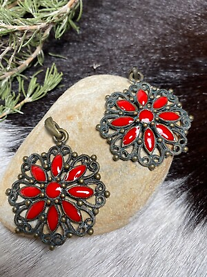 #ad Large Medallion Pendant for Jewelry Making set 3 Red Pendant for Necklace 1.50quot; $5.95