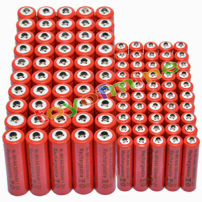 #ad 50 AA 3000mAh 50 AAA 1800mAh 1.2V NI MH Rechargeable Battery 2A 3A Red Cell $68.66